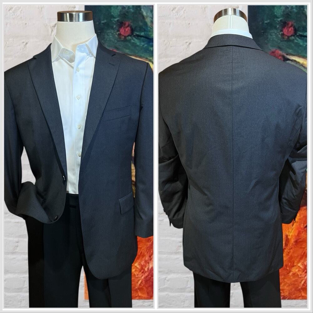 Hugo Boss 44R Solid Charcoal Gray Blazer Jacket Super 100s USA - Picture 2 of 16